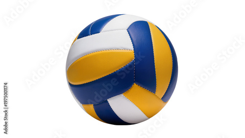 Cuadro en lienzo Isolated close-up of a vibrant blue, yellow, and white volleyball, ready for spo