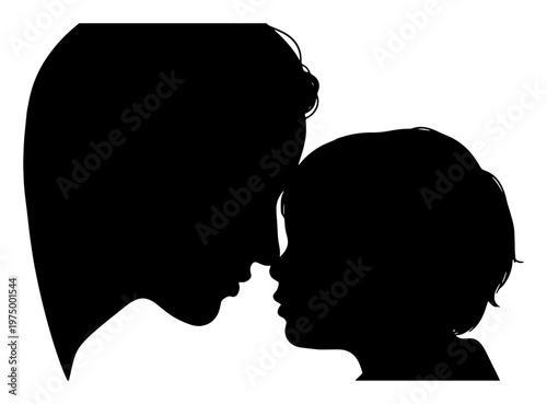 A silhouette of a mother and child with their foreheads touching, symbolizing a close and loving bond between parent and young offspring.