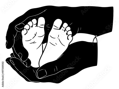 Close up delicate baby feet held gently in loving parent's hands showing tenderness and protection symbolizing new life and precious moments of early infancy and parenting care.