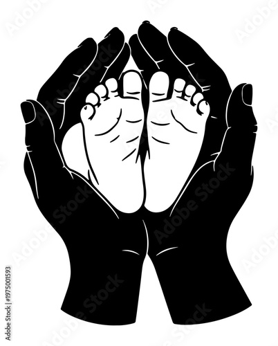 Close up delicate baby feet held gently in loving parent's hands showing tenderness and protection symbolizing new life and precious moments of early infancy and parenting care.