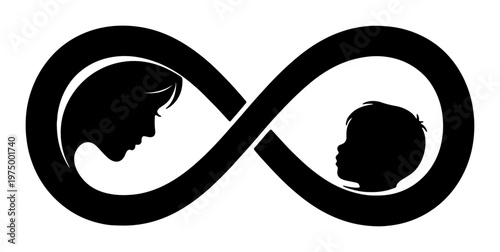 Two women's profiles facing each other within infinity symbol, representing eternal bond and connection.