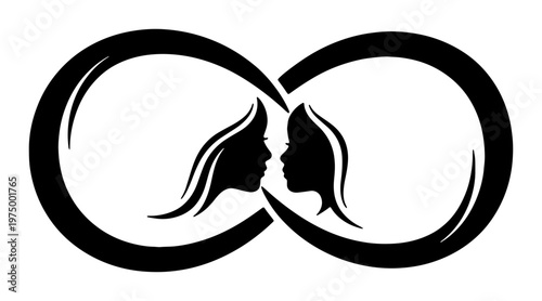 Mother and baby profiles inside infinity symbol, symbolizing everlasting love and family connection.