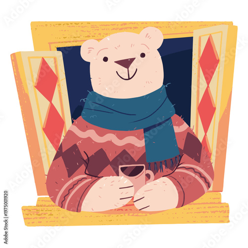 Cute bear drinking hot cocoa