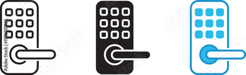 Smart lock icon, digital padlock with wireless connectivity symbols, keyless entry remote control security system vector design elements