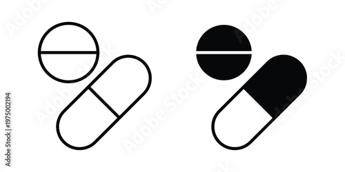 Painkiller pills icon on white background. linear pictogram. Flat symbols