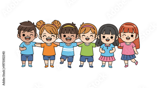 group of happy diverse children holding hands smiling flat design vector illustration