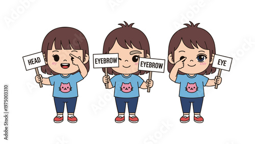 three children holding eyecare awareness signs vector illustration