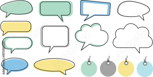Set of speech bubbles and price tags in various shapes and colors vector illustration
