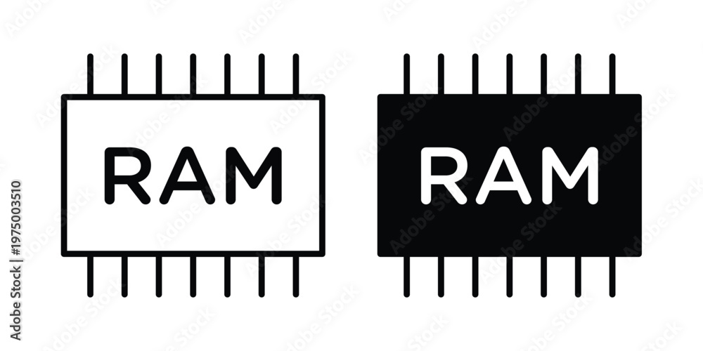 Fototapeta premium Ram memory icon on white background. linear pictogram. Flat symbols