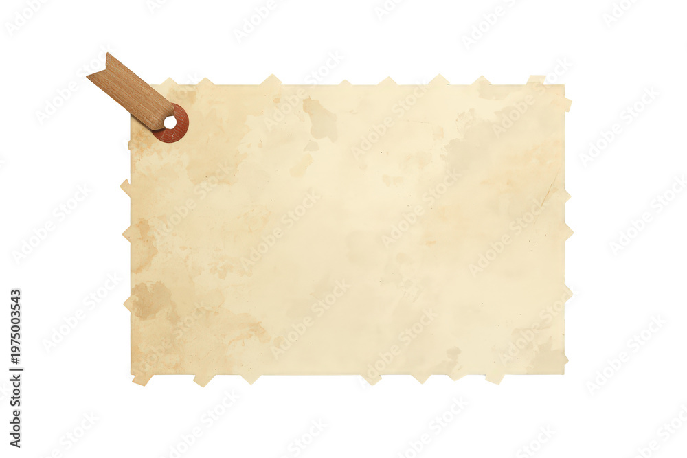 Fototapeta premium Vintage paper tag with aged parchment texture, retro frame design, blank space for text on a transparent background
