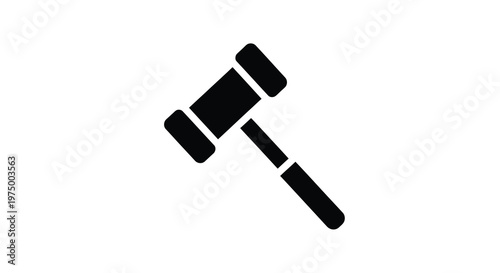 A simple black silhouette depicts a gavel a symbol of authority and legal proceedings high quality