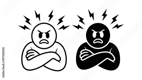 A pair of angry stick figures with lightning bolts above their heads representing frustration.