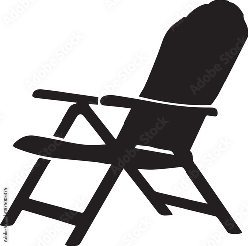 Folding chair vector silhouette illustration. portable lounge seat line art for outdoor relaxation