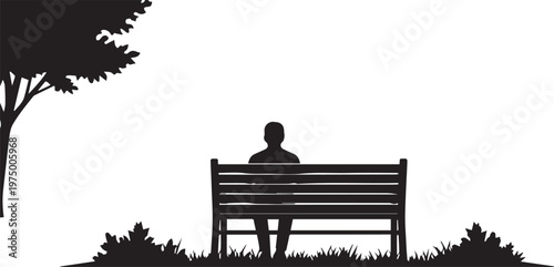 Loneliness concept vector illustration silhouette of person sitting on bench in park alone