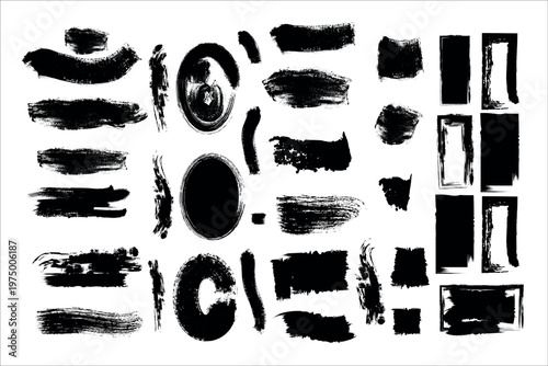 Collection of diverse black brush strokes and textural marks