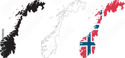 Norway map flag, Scandinavian country silhouette with regions, national flag vector illustration, political division and European geography symbol