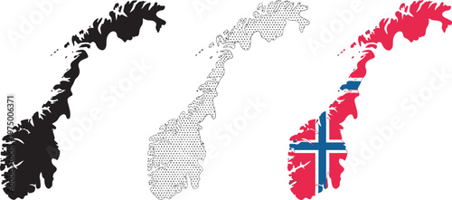 Norway map flag, Scandinavian country silhouette with regions, national flag vector illustration, political division and European geography symbol
