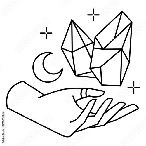 Oniric hand holding polyhedrons