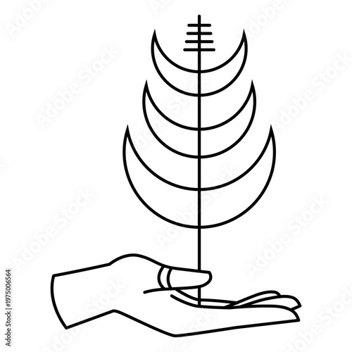 One hand holding a tree of moons