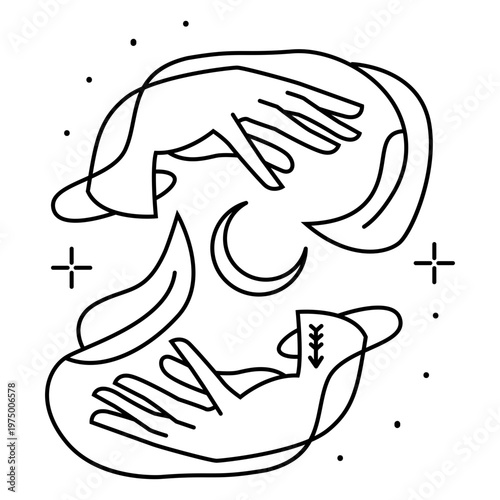 Oniric hands holding the moon