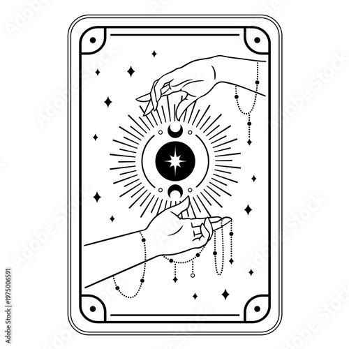 Tarot card with fortune teller hands