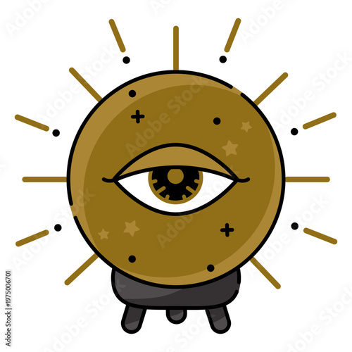 A crystal ball glowing with mysterious eye