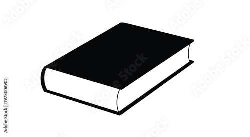 A simple black and white illustration depicts a closed hardcover book resting on a surface