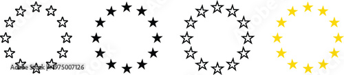 Four rows of stars in black outline solid black and yellow colors circle round pattern
