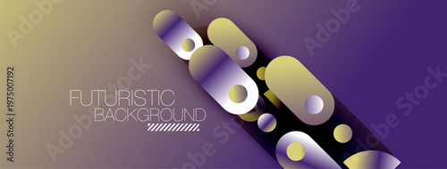 Purple background features rounded shapes, gradients, light effects. Modern design suggests technology, innovation, visual appeal.