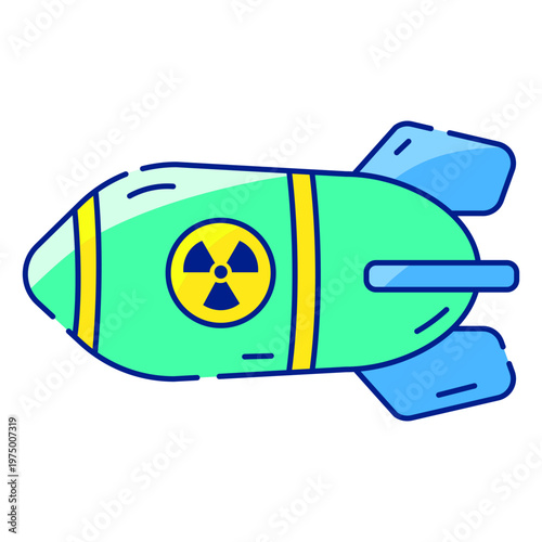 Rocket with the radioactive symbol soaring through the space