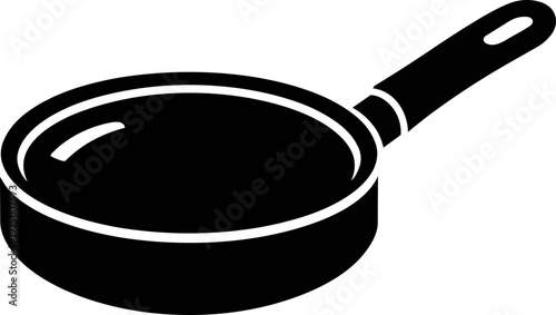 icon of frying pan, isolated on white background. Minimal silhouette illustration of kitchen cookware used for cooking and frying food. Clean modern design suitable for kitchen, cooking