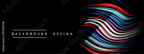 Abstract flowing lines create vibrant visual effect. Dark background emphasizes colorful wave shapes, modern design element.