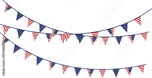 Three Rows of American Flag Bunting Decorations flags