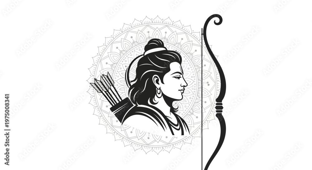 Fototapeta premium Hindu god Rama profile illustration.
