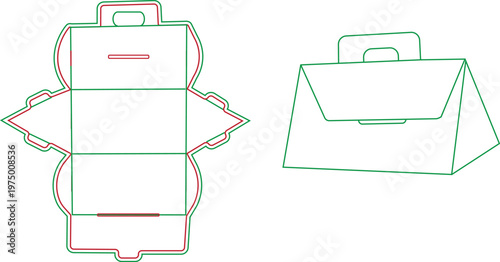 Custom Paper Packaging Die-cut Template for Mini Gift Bag with Handle and Locking Flap