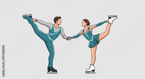 Elegant Couple Performing Ice Skating Ballet Moves Together