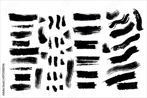 Collection of abstract black brush strokes and textures for artistic design