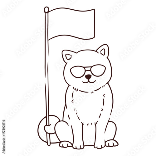 Shiba inu dog with flag