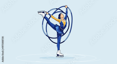 Elegant Figure Skater Performing Graceful Artistic Routine On Ice