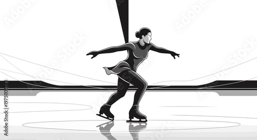 Elegant Figure Skater Performing Graceful Moves on Ice Arena
