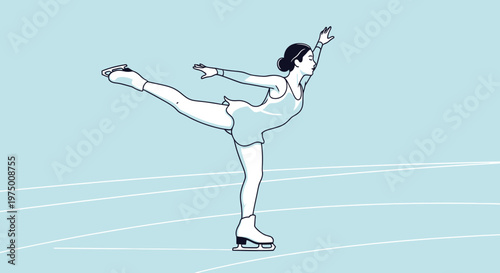 Elegant Figure Skater Performing Graceful Pose On Ice