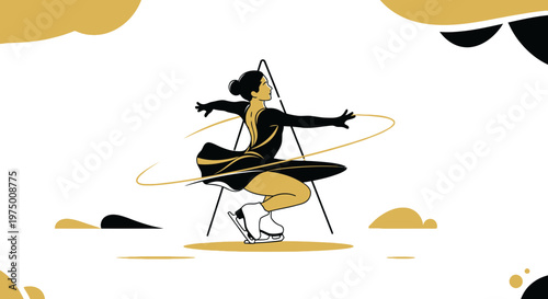 Elegant Figure Skater Performing Graceful Spin On Ice