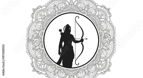 Hindu god Rama silhouette with bow.