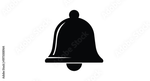 A simple black silhouette depicts a classic bell shape commonly representing notifications high quality professional detailed
