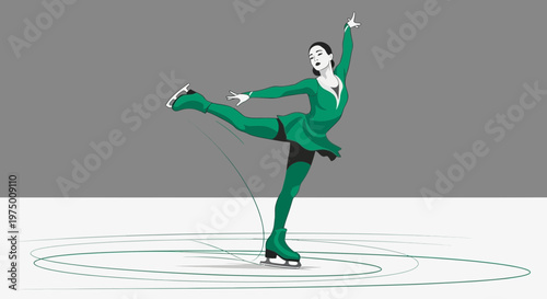 Elegant Ice Skater Performing Graceful Spin