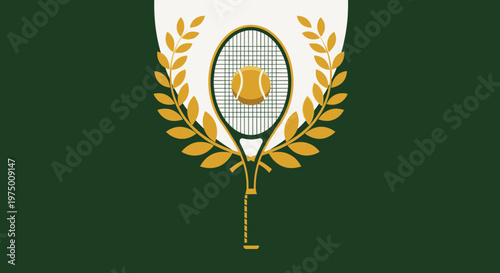 Elegant Tennis Emblem With Laurel Wreath And Ball Illustration