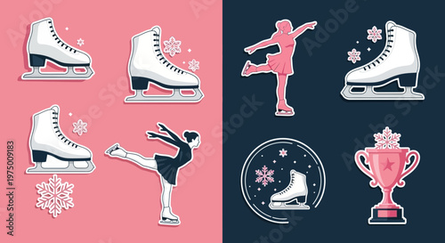 Elegant Ice Skating Elements And Figures Representing Winter Sports Championship