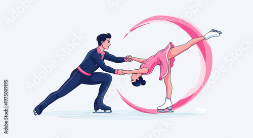 Elegant Ice Skating Duo Performing Synchronized Routine