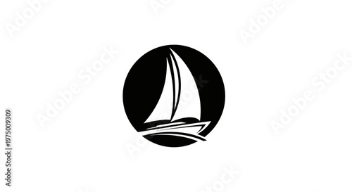 Elegant Nautical Silhouette Of A Sailboat In A Circle Logo