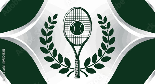 Elegant Tennis Racket Emblem With Laurel Wreath Champion Award
